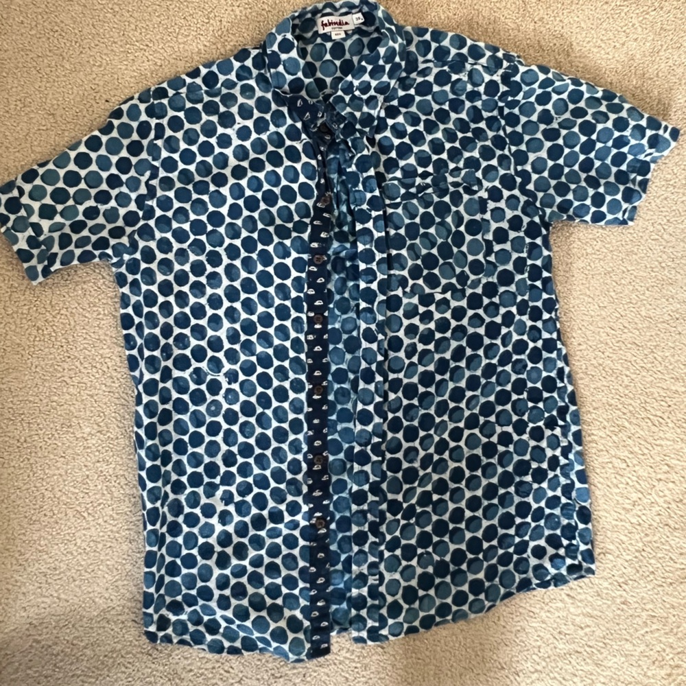 Fabindia Blue and White Polka Dot Men's Shirt